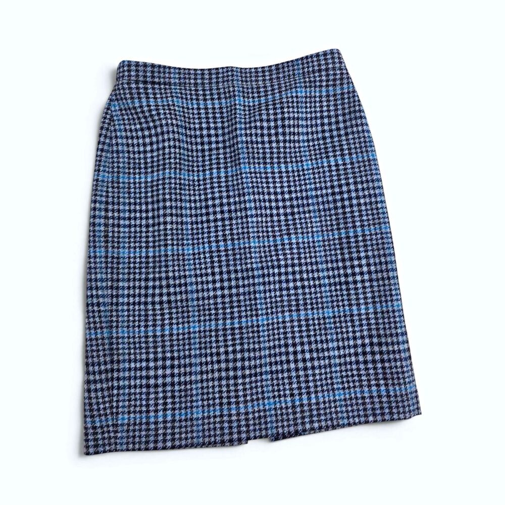 Pure Collection Moon Tweed Wool Houndstooth Pencil Skirt Blue Size US 8/10